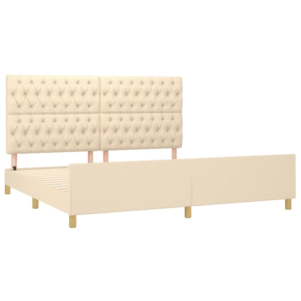 sengeramme med sengegavl 200x200 cm stof cremefarvet