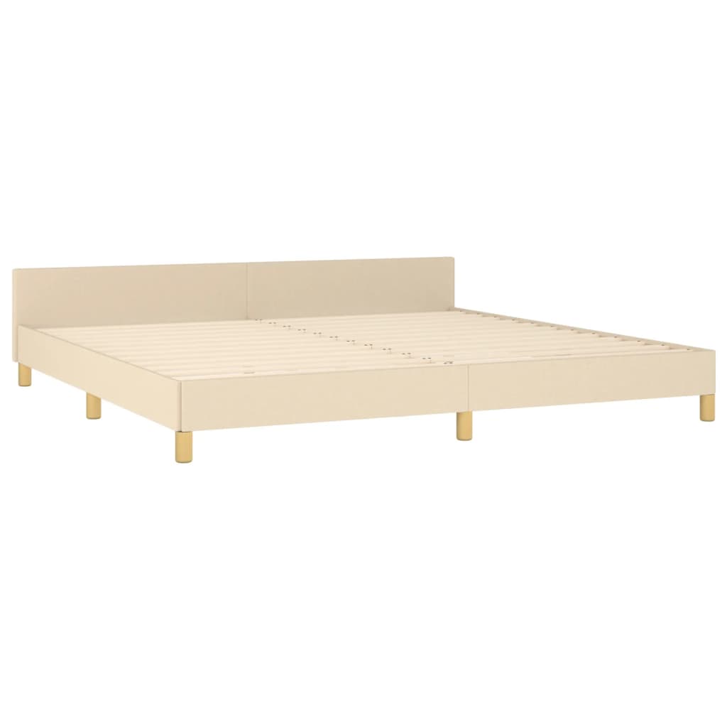 sengeramme med sengegavl 200x200 cm stof cremefarvet