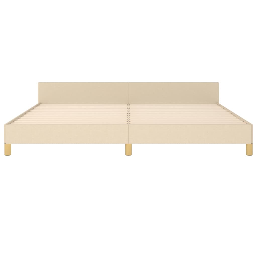 sengeramme med sengegavl 200x200 cm stof cremefarvet