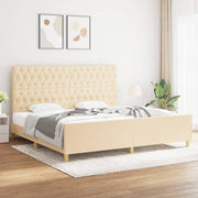 sengeramme med sengegavl 200x200 cm stof cremefarvet