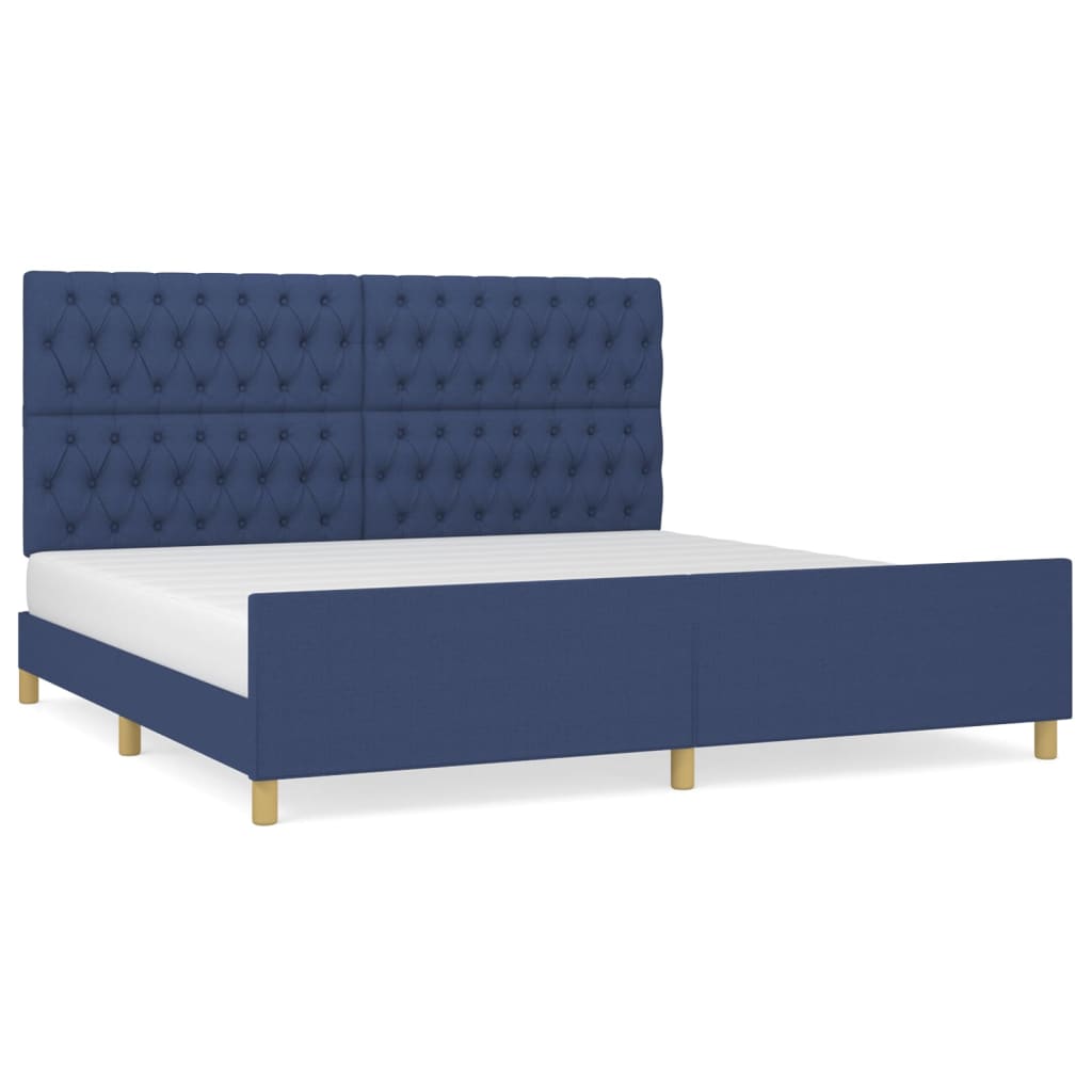 sengeramme med sengegavl 200x200 cm stof blå