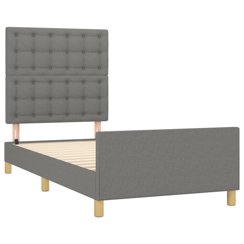 sengeramme med sengegavl 90x190 cm stof mørkegrå