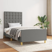 sengeramme med sengegavl 90x190 cm stof mørkegrå