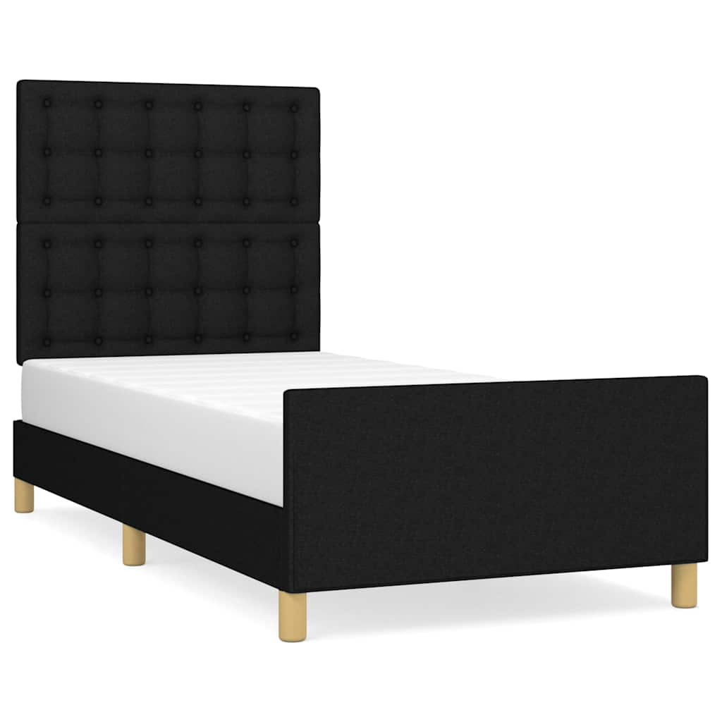 sengeramme med sengegavl 90x190 cm stof sort