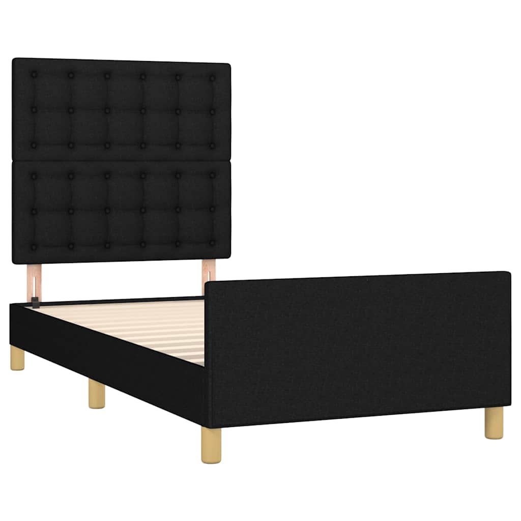 sengeramme med sengegavl 90x190 cm stof sort