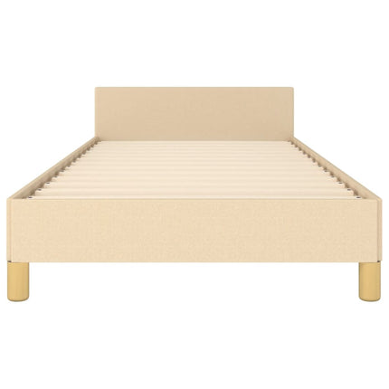 sengeramme med sengegavl 90x190 cm stof cremefarvet