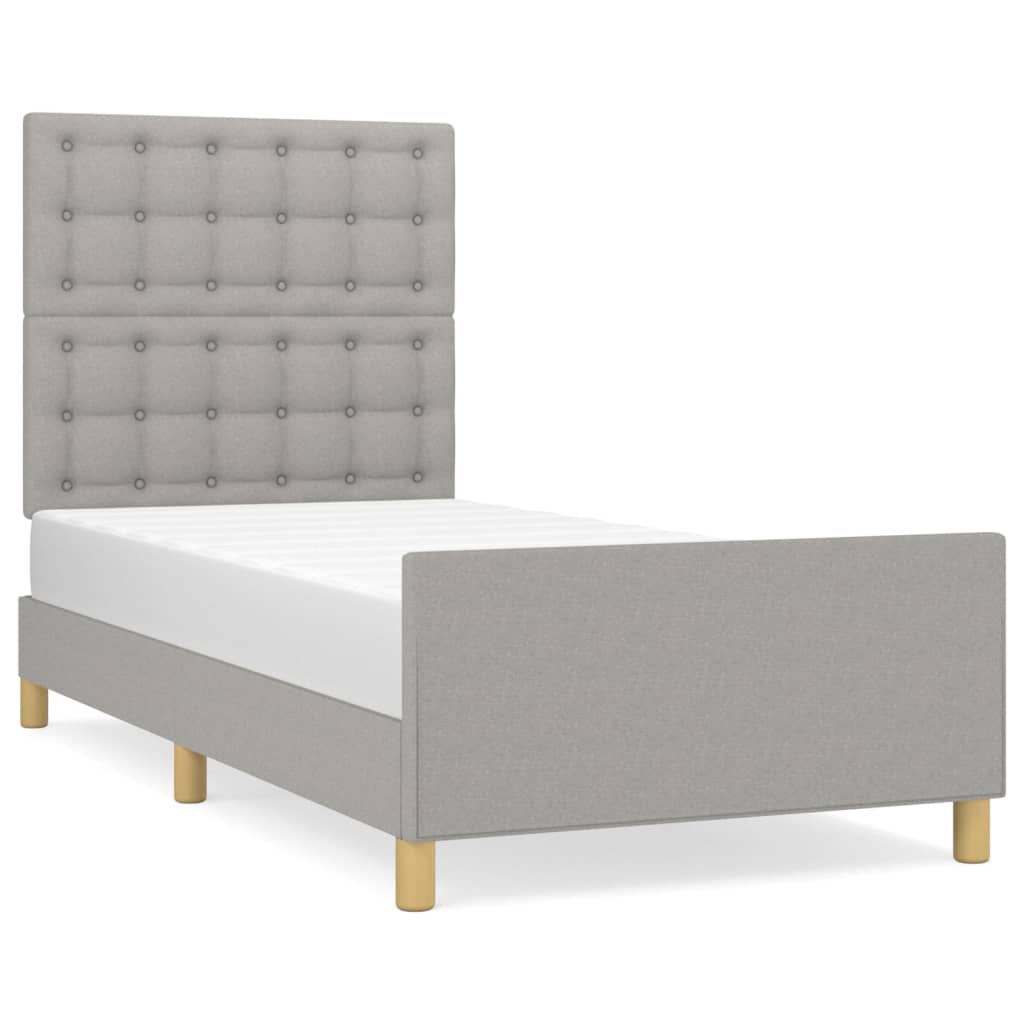 sengeramme med sengegavl 90x200 cm stof lysegrå