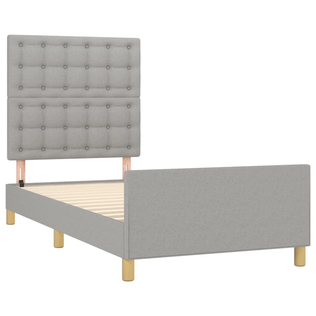 sengeramme med sengegavl 90x200 cm stof lysegrå