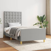sengeramme med sengegavl 90x200 cm stof lysegrå