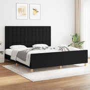 sengeramme med sengegavl 180x200 cm stof sort