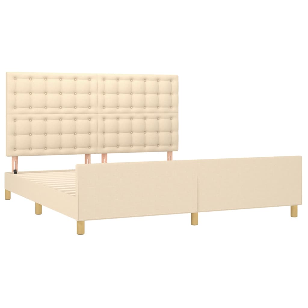 sengeramme med sengegavl 180x200 cm stof cremefarvet