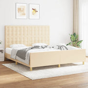 sengeramme med sengegavl 180x200 cm stof cremefarvet