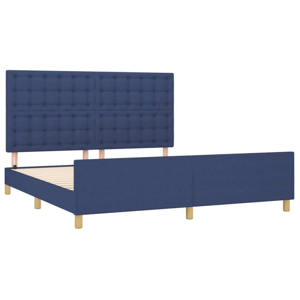sengeramme med sengegavl 180x200 cm stof blå