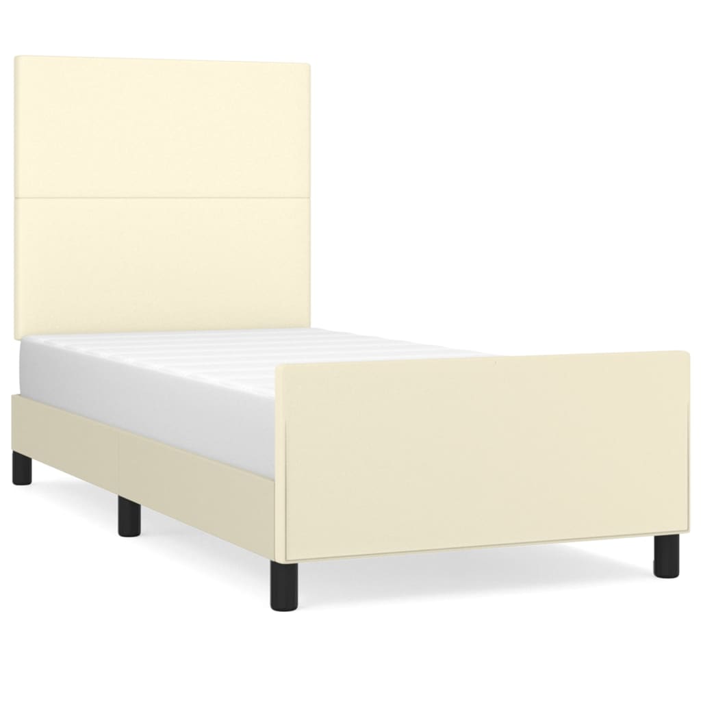 sengeramme med sengegavl 90x190 cm kunstlæder cremefarvet