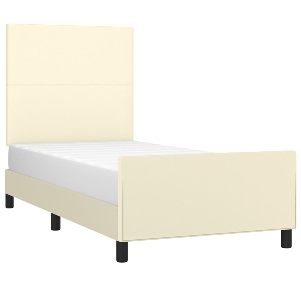 sengeramme med sengegavl 90x190 cm kunstlæder cremefarvet
