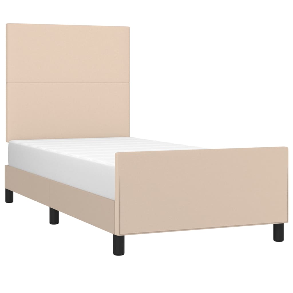 sengeramme med sengegavl 90x190 cm kunstlæder cappuccinofarvet