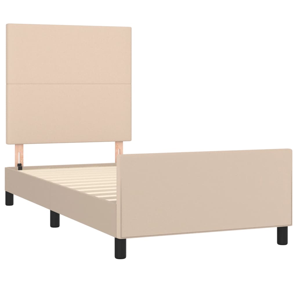 sengeramme med sengegavl 90x190 cm kunstlæder cappuccinofarvet