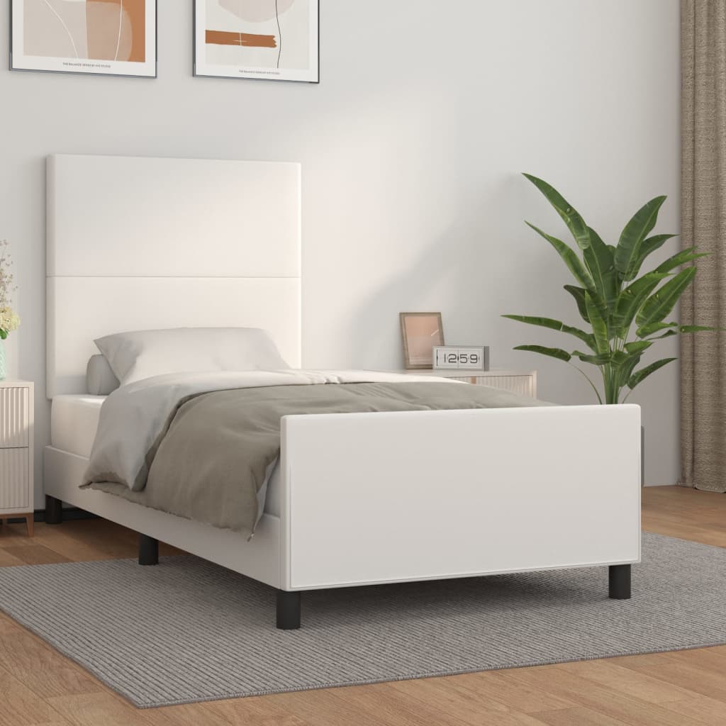 sengeramme med sengegavl 90x200 cm kunstlæder hvid