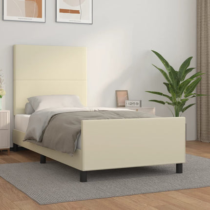 sengeramme med sengegavl 90x200 cm kunstlæder cremefarvet