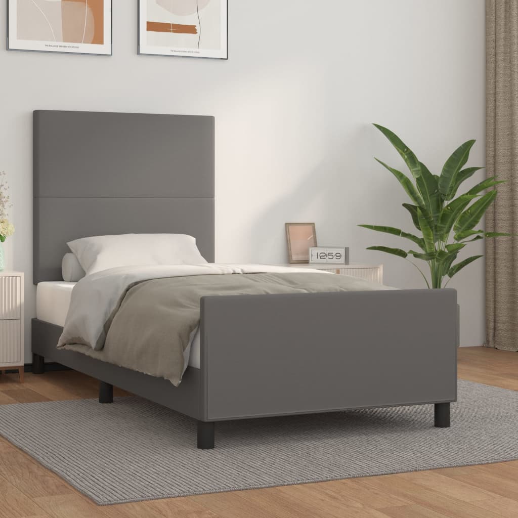 sengeramme med sengegavl 90x200 cm kunstlæder grå