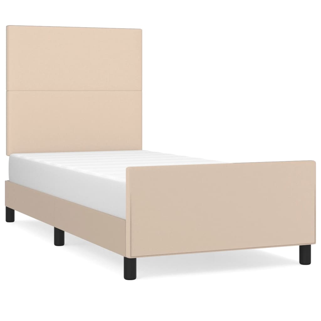 sengeramme med sengegavl 90x200 cm kunstlæder cappuccinofarvet