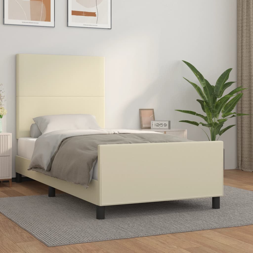 sengeramme med sengegavl 100x200 cm kunstlæder cremefarvet