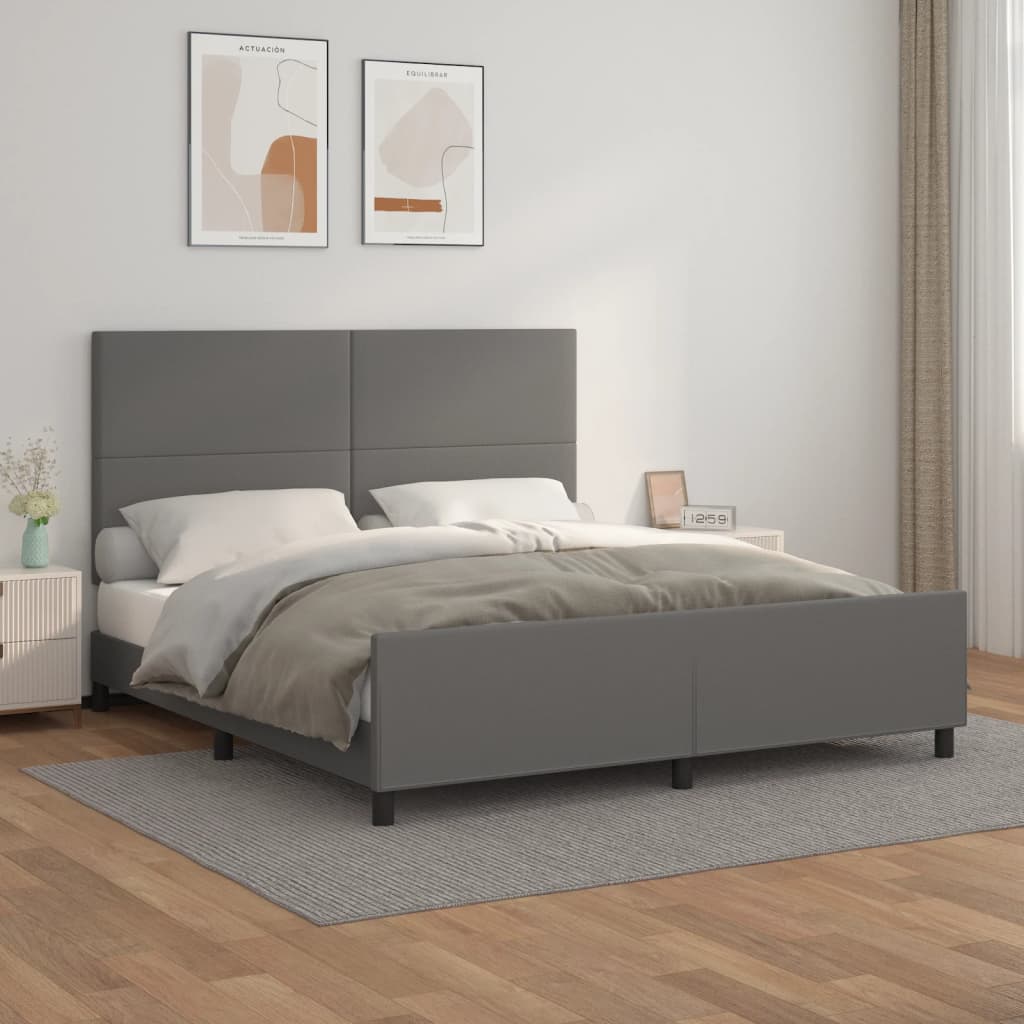 sengeramme med sengegavl 180x200 cm kunstlæder grå