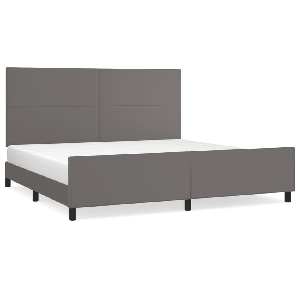 sengeramme med sengegavl 200x200 cm kunstlæder grå
