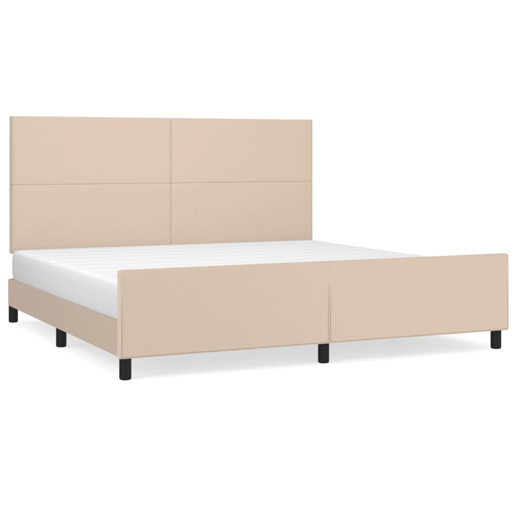 sengeramme med sengegavl 200x200 cm kunstlæder cappuccinofarvet