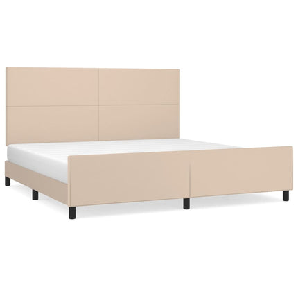 sengeramme med sengegavl 200x200 cm kunstlæder cappuccinofarvet