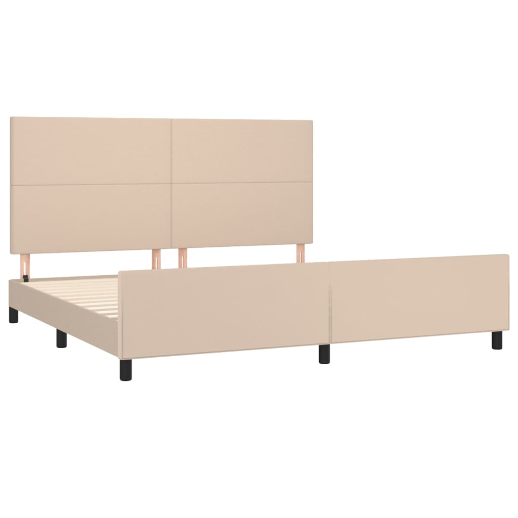 sengeramme med sengegavl 200x200 cm kunstlæder cappuccinofarvet