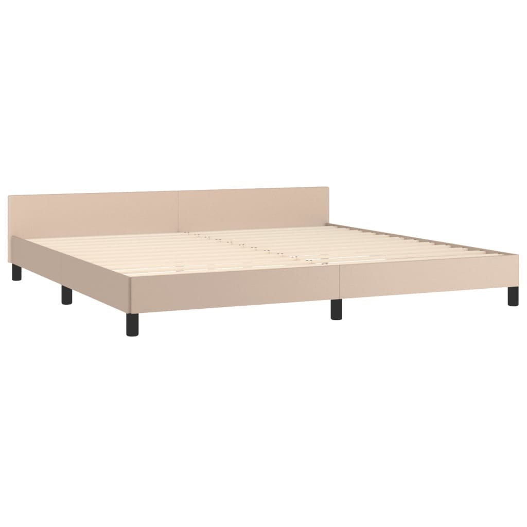 sengeramme med sengegavl 200x200 cm kunstlæder cappuccinofarvet