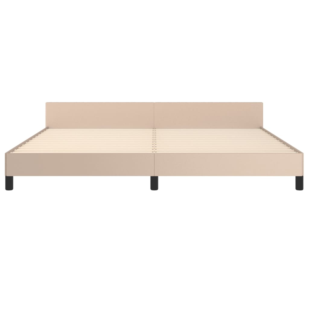sengeramme med sengegavl 200x200 cm kunstlæder cappuccinofarvet