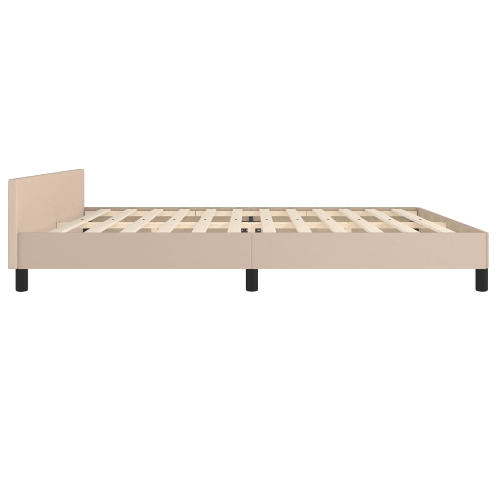 sengeramme med sengegavl 200x200 cm kunstlæder cappuccinofarvet