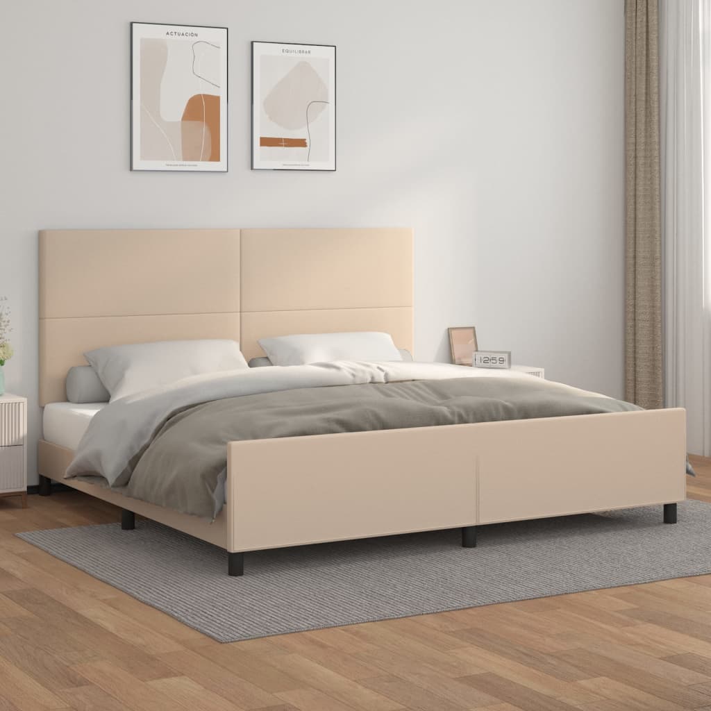 sengeramme med sengegavl 200x200 cm kunstlæder cappuccinofarvet
