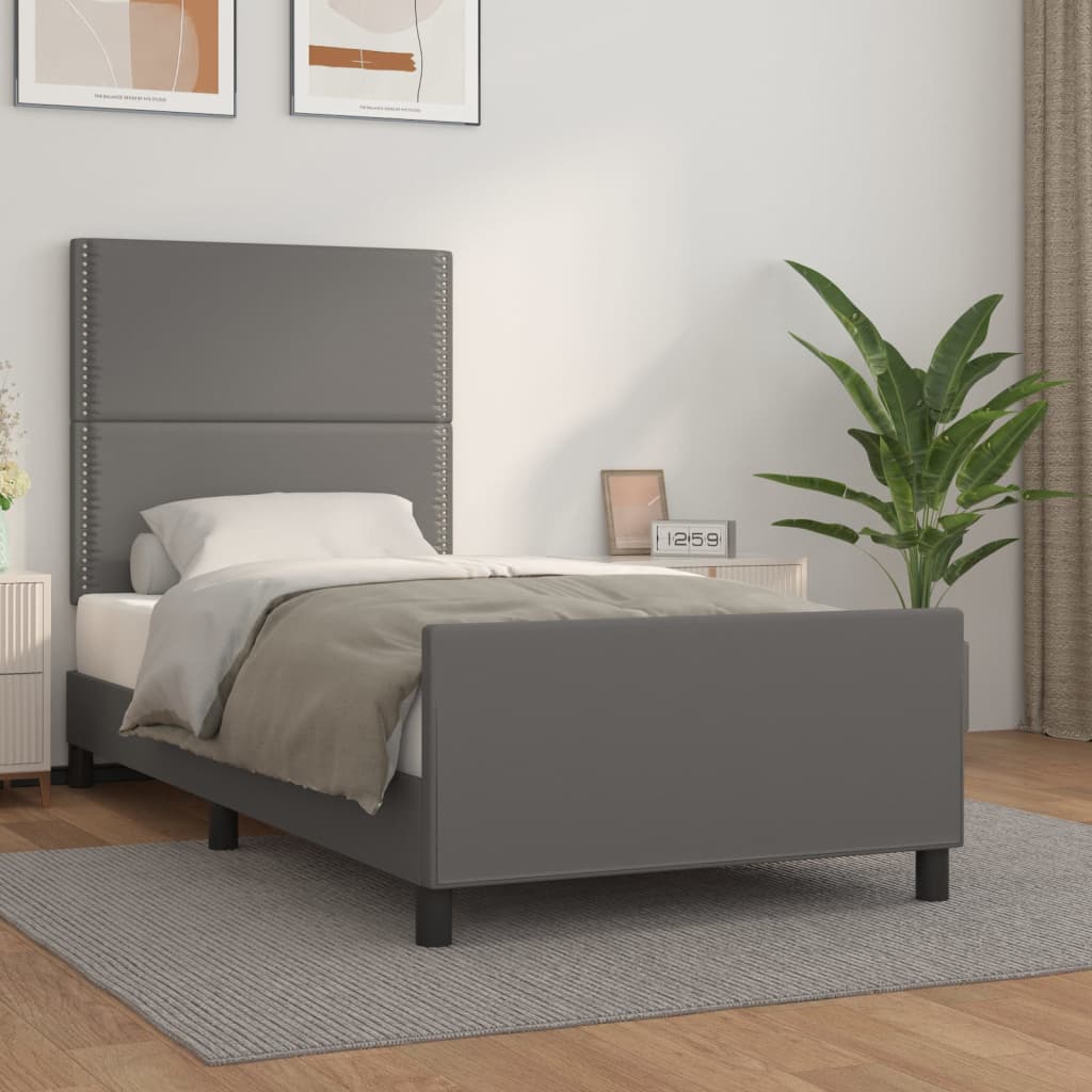 sengeramme med sengegavl 100x200 cm kunstlæder grå