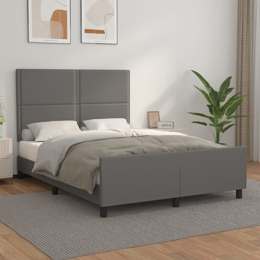 sengeramme med sengegavl 140x190 cm kunstlæder grå