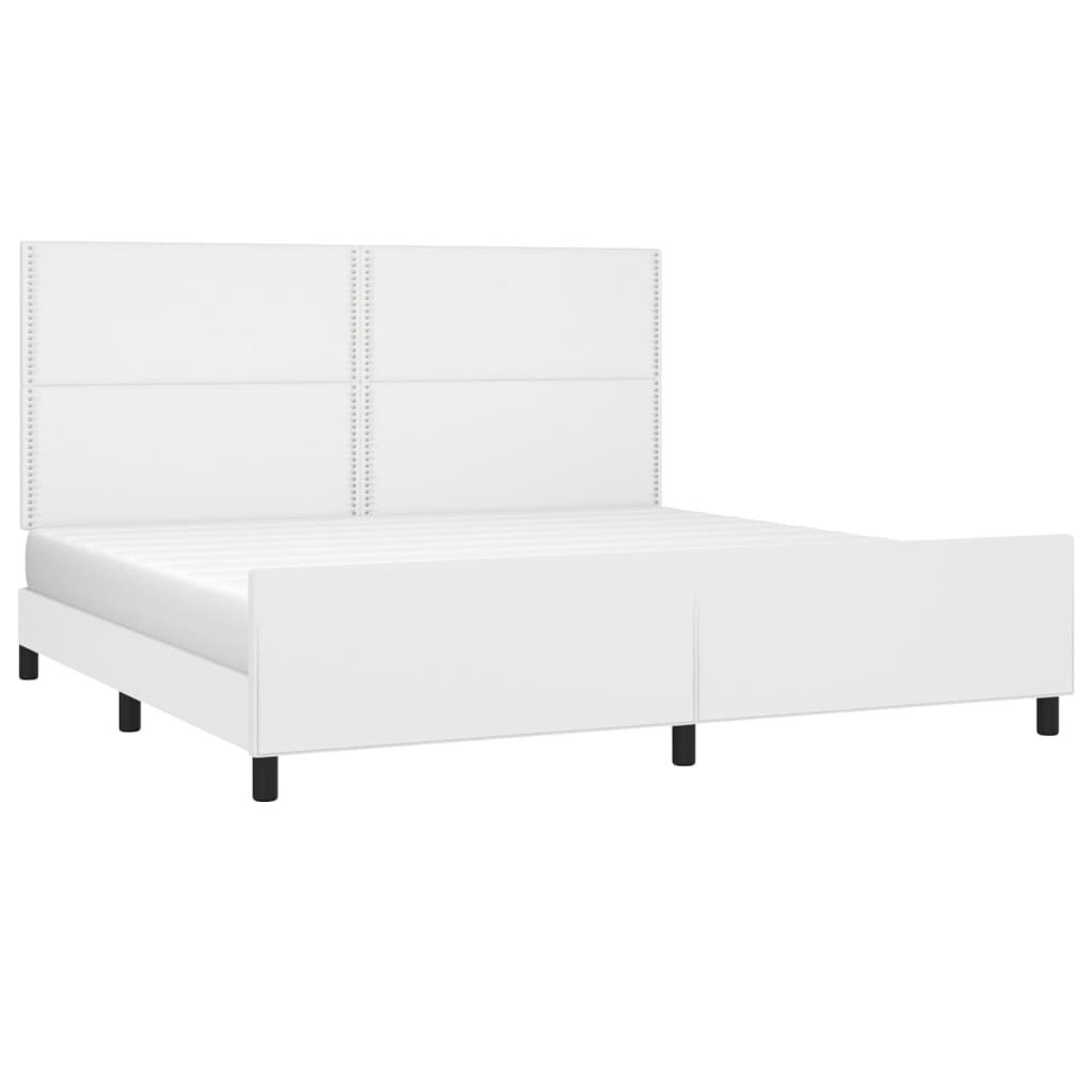 sengeramme med sengegavl 200x200 cm kunstlæder hvid
