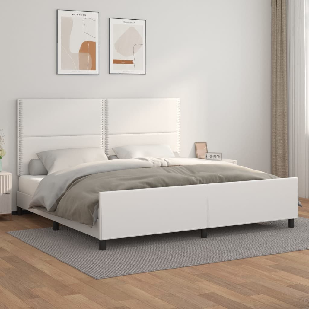 sengeramme med sengegavl 200x200 cm kunstlæder hvid