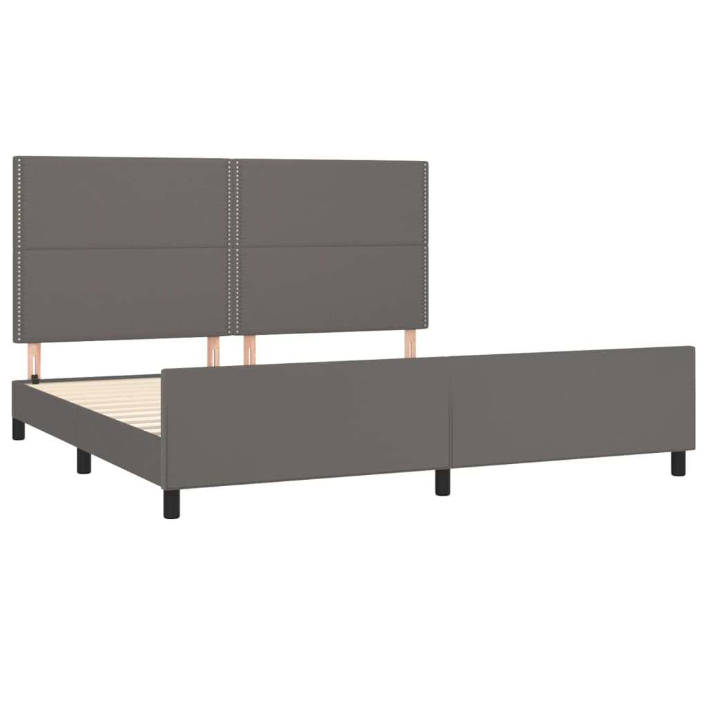 sengeramme med sengegavl 200x200 cm kunstlæder grå