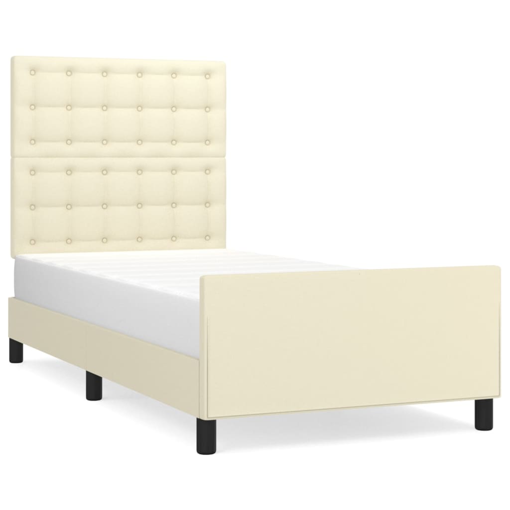 sengeramme med sengegavl 90x190 cm kunstlæder cremefarvet