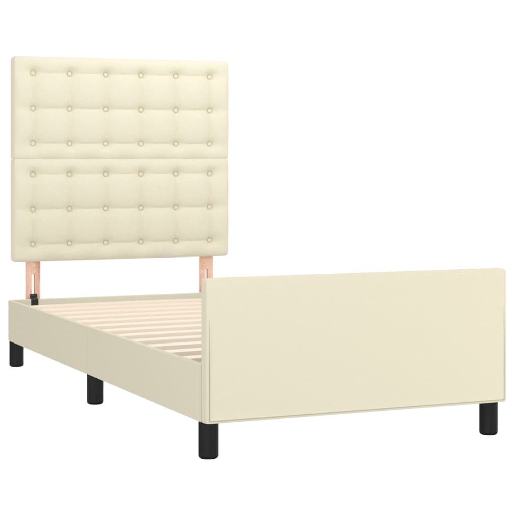 sengeramme med sengegavl 90x190 cm kunstlæder cremefarvet
