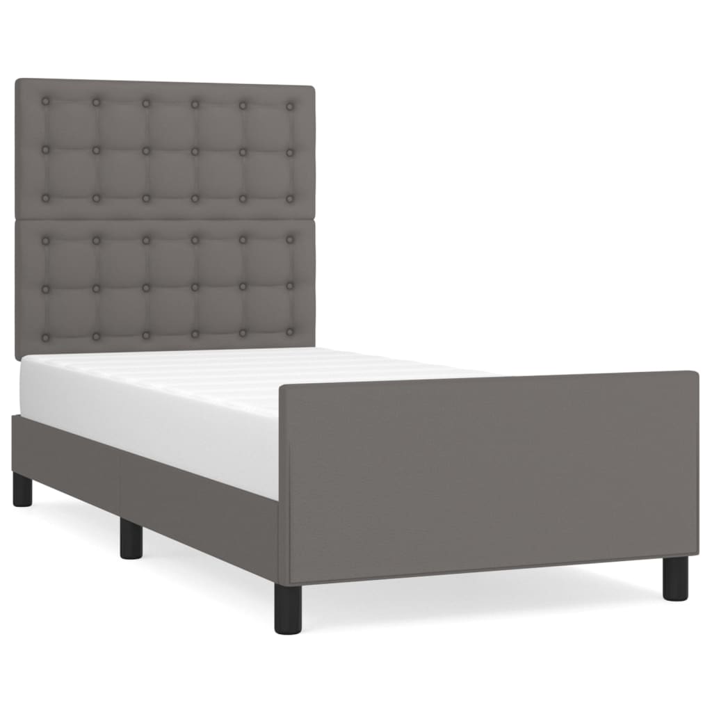 sengeramme med sengegavl 90x190 cm kunstlæder grå