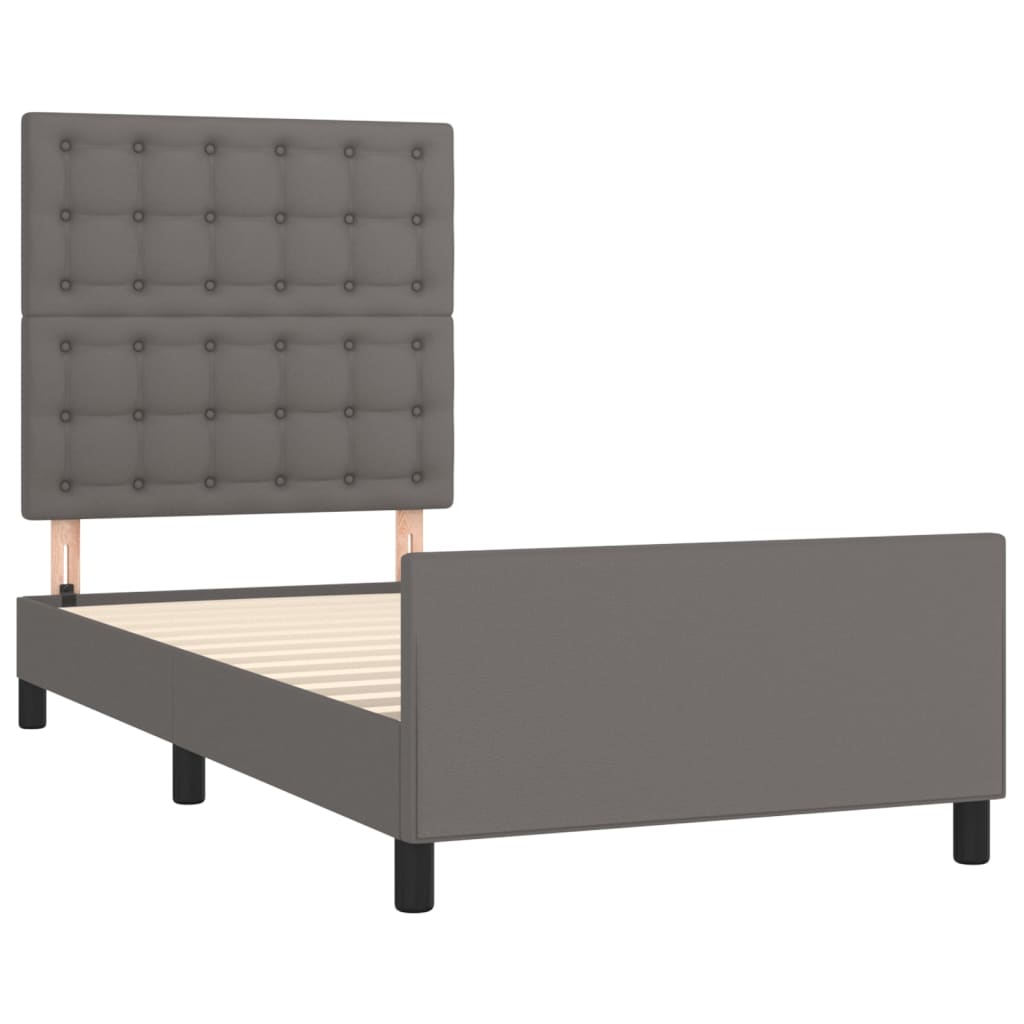 sengeramme med sengegavl 90x190 cm kunstlæder grå