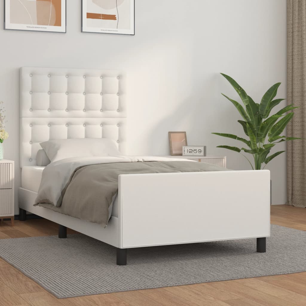 sengeramme med sengegavl 90x200 cm kunstlæder hvid