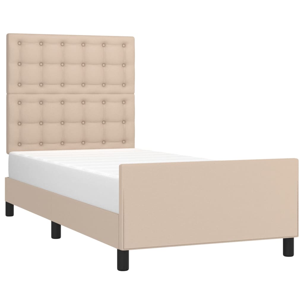 sengeramme med sengegavl 90x200 cm kunstlæder cappuccinofarvet