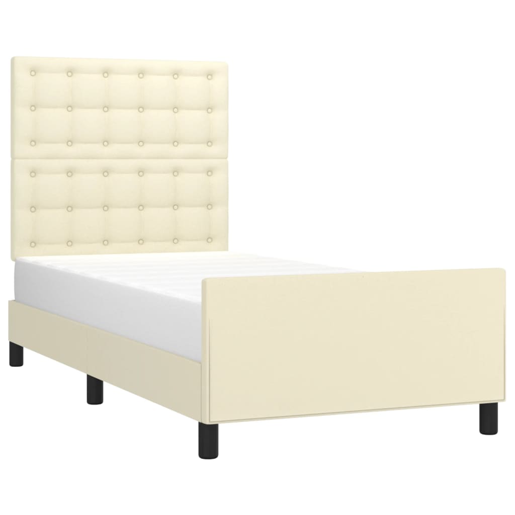 sengeramme med sengegavl 100x200 cm kunstlæder cremefarvet