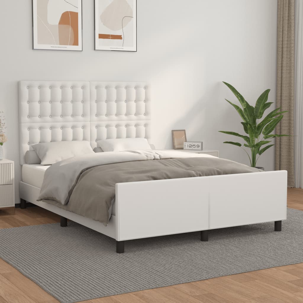 sengeramme med sengegavl 140x190 cm kunstlæder hvid