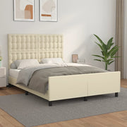 sengeramme med sengegavl 140x190 cm kunstlæder cremefarvet