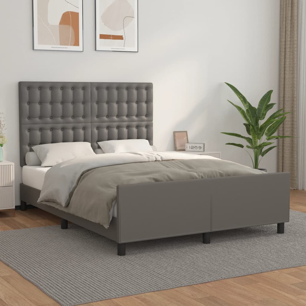 sengeramme med sengegavl 140x190 cm kunstlæder grå